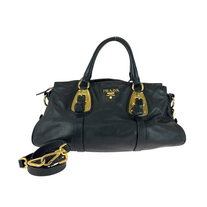 PRADA Shoulder Bag BN1903 leather Black GoldMetal logo