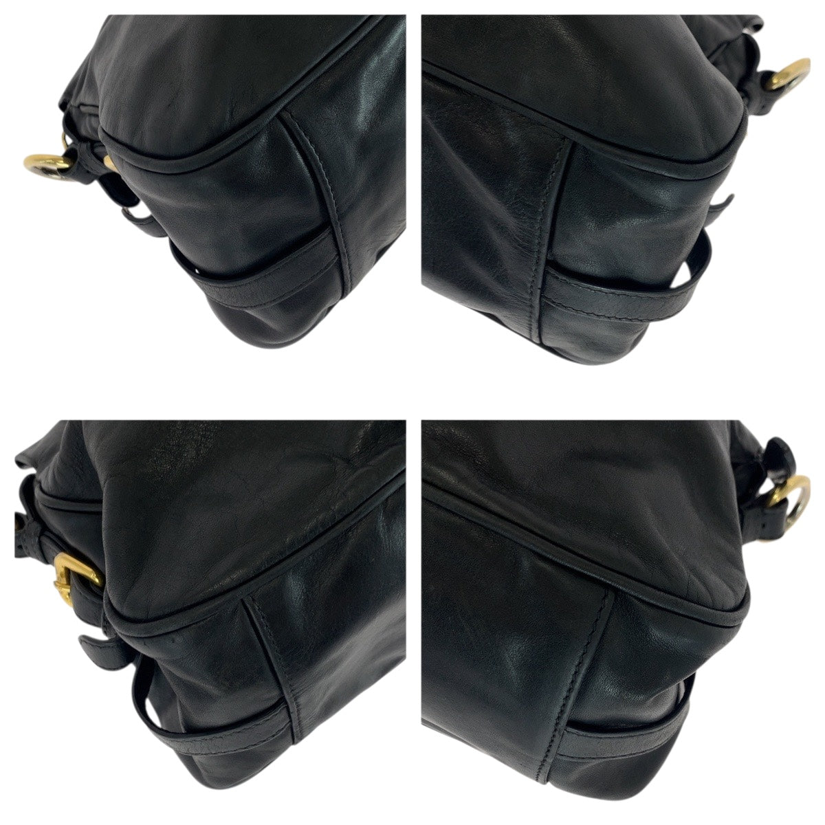 PRADA Shoulder Bag BN1903 leather Black GoldMetal logo