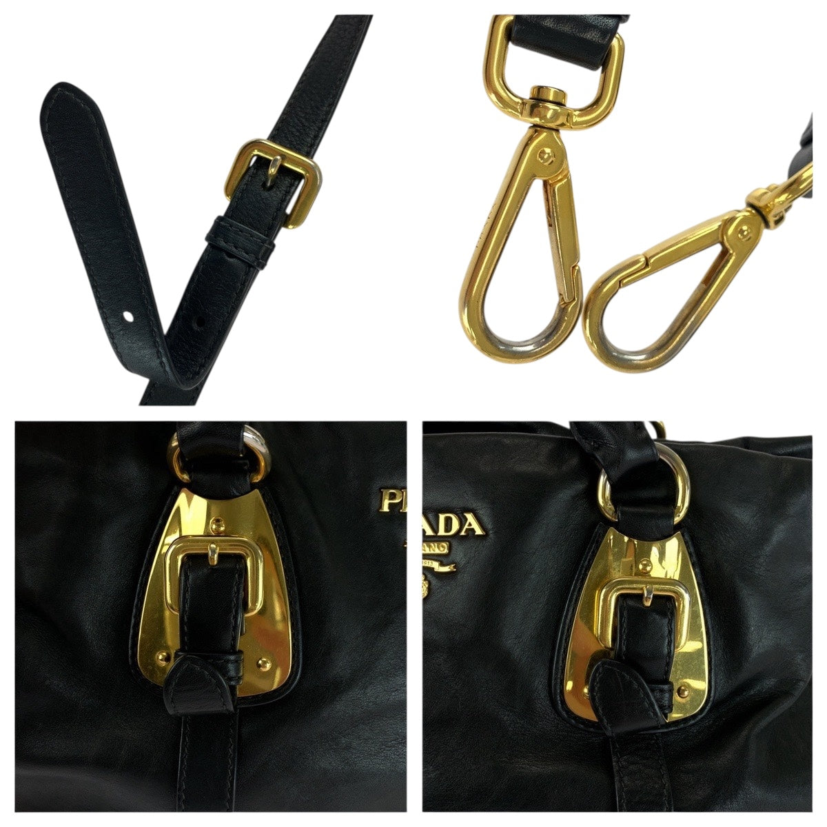 PRADA Shoulder Bag BN1903 leather Black GoldMetal logo