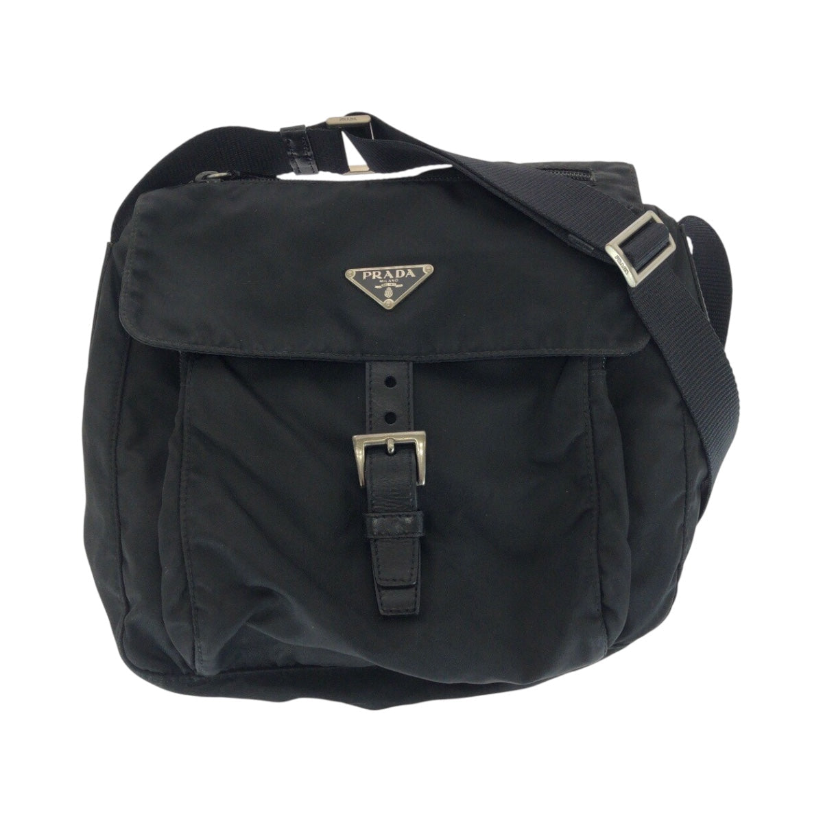 PRADA Shoulder Bag Nylon Black SilverMetal Test Triangle With logo