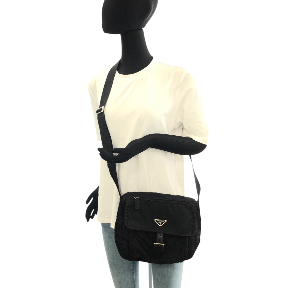 PRADA Shoulder Bag Nylon Black SilverMetal Test Triangle With logo