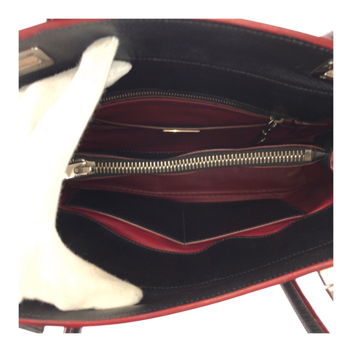 PRADA Handbag leather Black Red SilverMetal Safiano