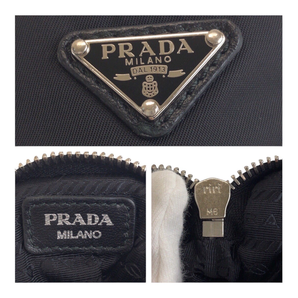 PRADA Pouch Nylon Black Silver Test Triangle With logo