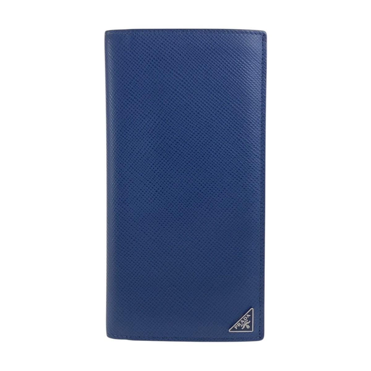 PRADA Long Wallet Purse leather Navy SilverMetal Safiano Triangle With logo