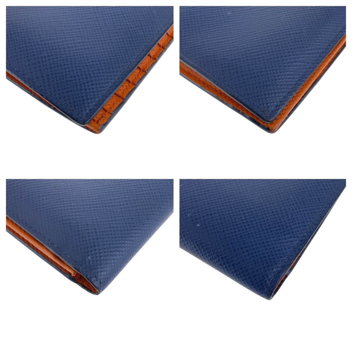 PRADA Long Wallet Purse leather Navy SilverMetal Safiano Triangle With logo