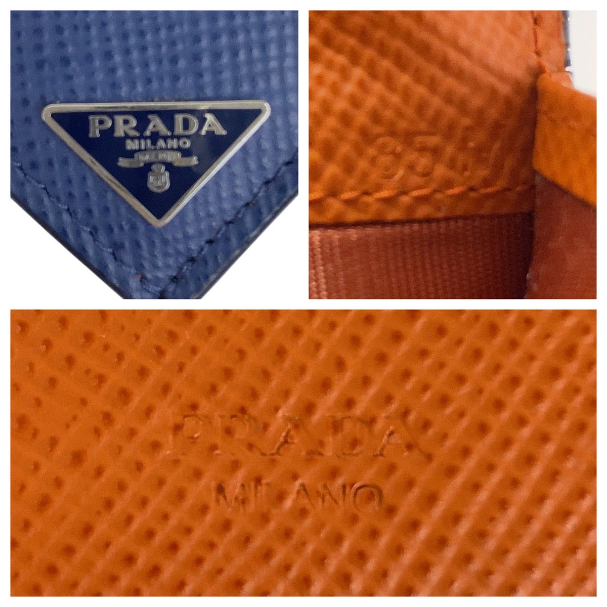 PRADA Long Wallet Purse leather Navy SilverMetal Safiano Triangle With logo