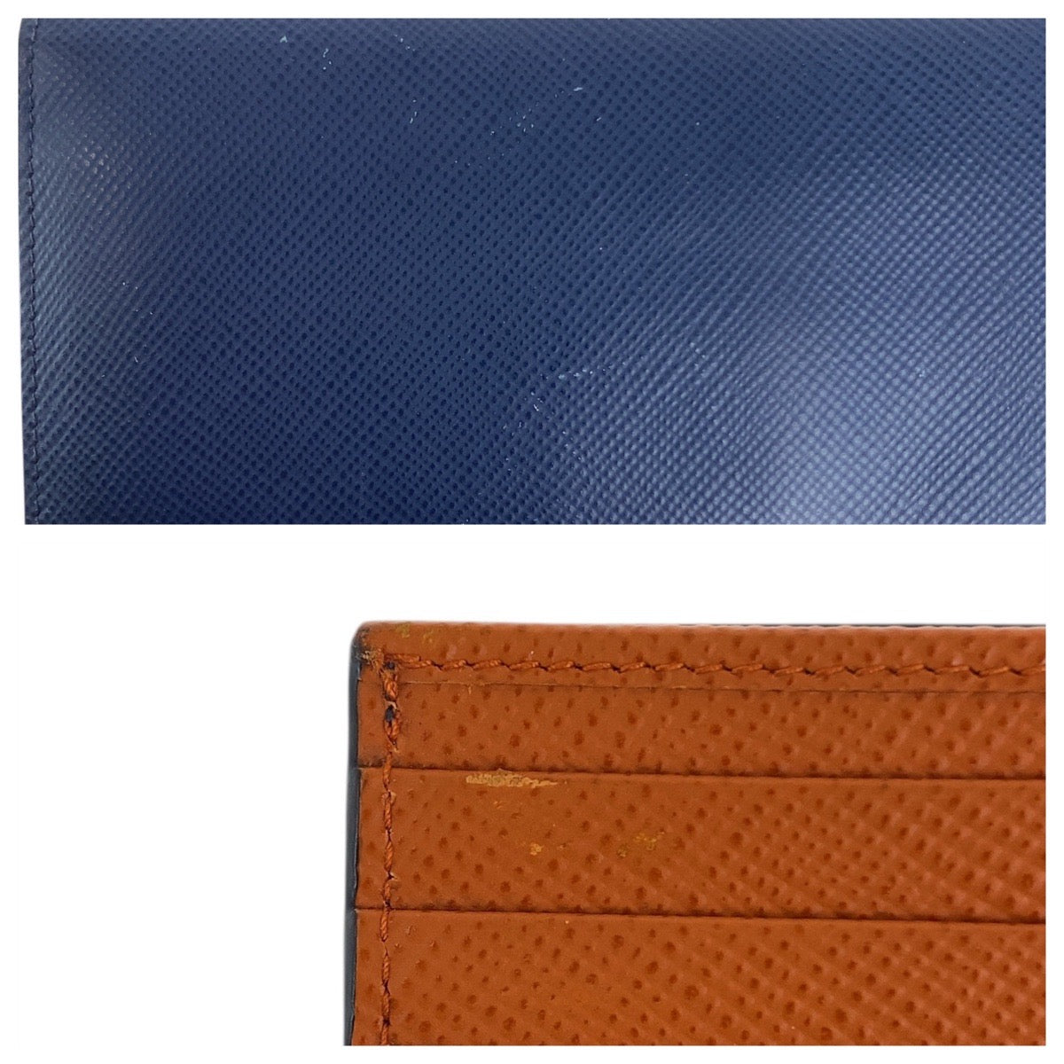 PRADA Long Wallet Purse leather Navy SilverMetal Safiano Triangle With logo