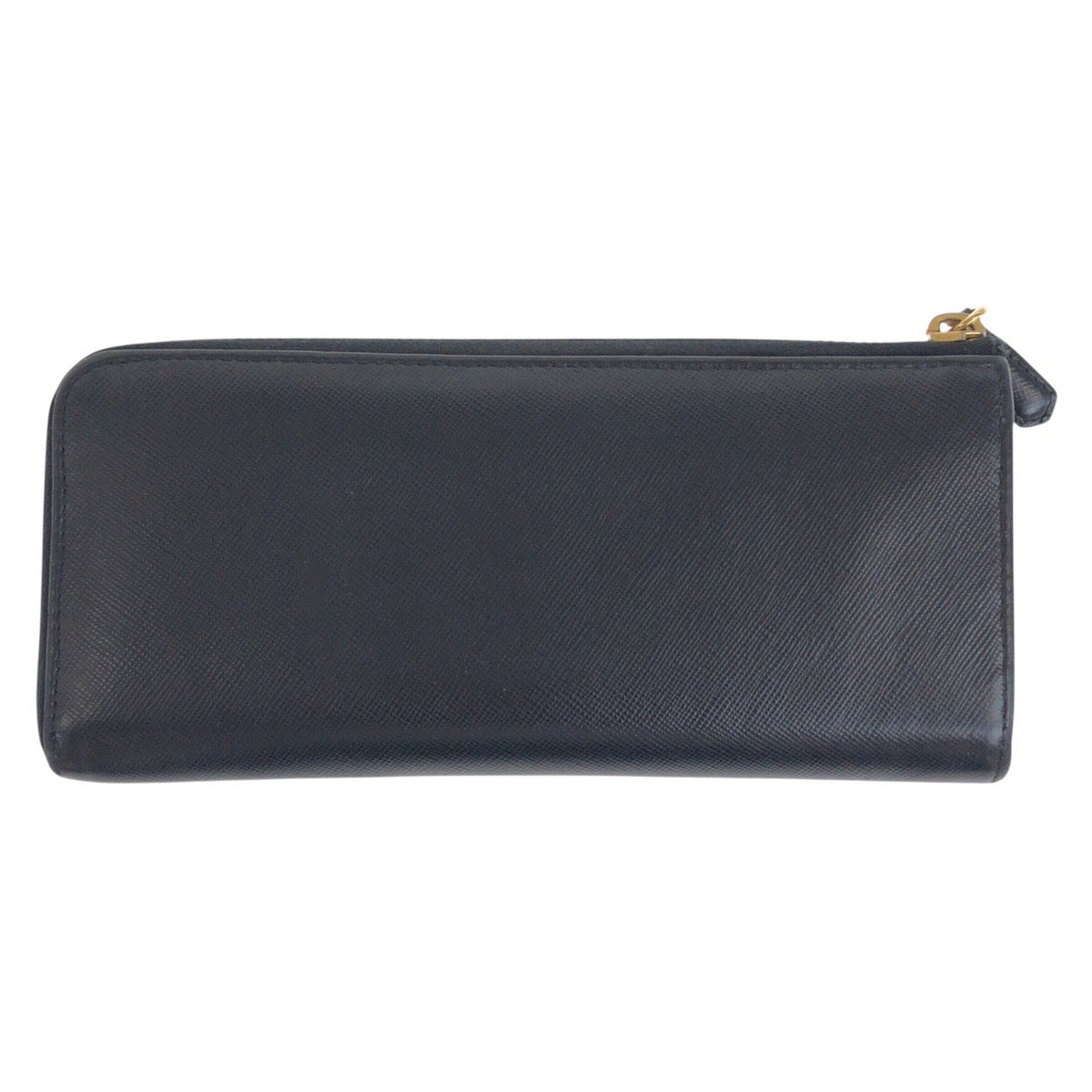 PRADA Long Wallet Purse leather Black Gold Metal Safiano logo