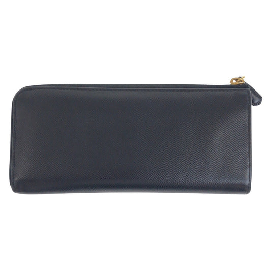 PRADA Long Wallet Purse leather Black Gold Metal Safiano logo