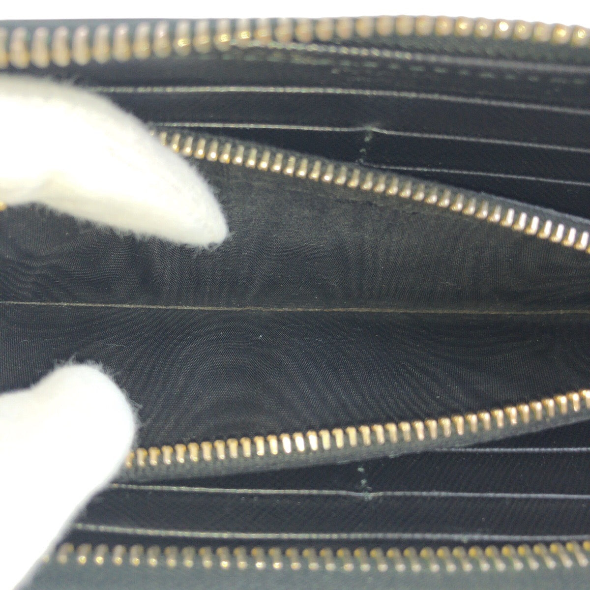 PRADA Long Wallet Purse leather Black Gold Metal Safiano logo