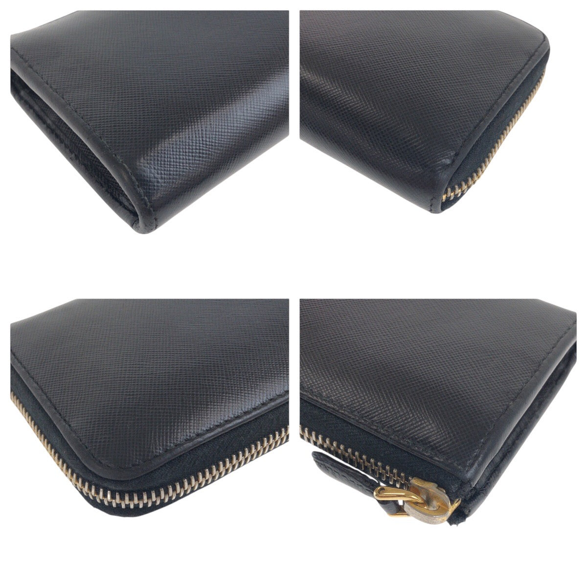 PRADA Long Wallet Purse leather Black Gold Metal Safiano logo