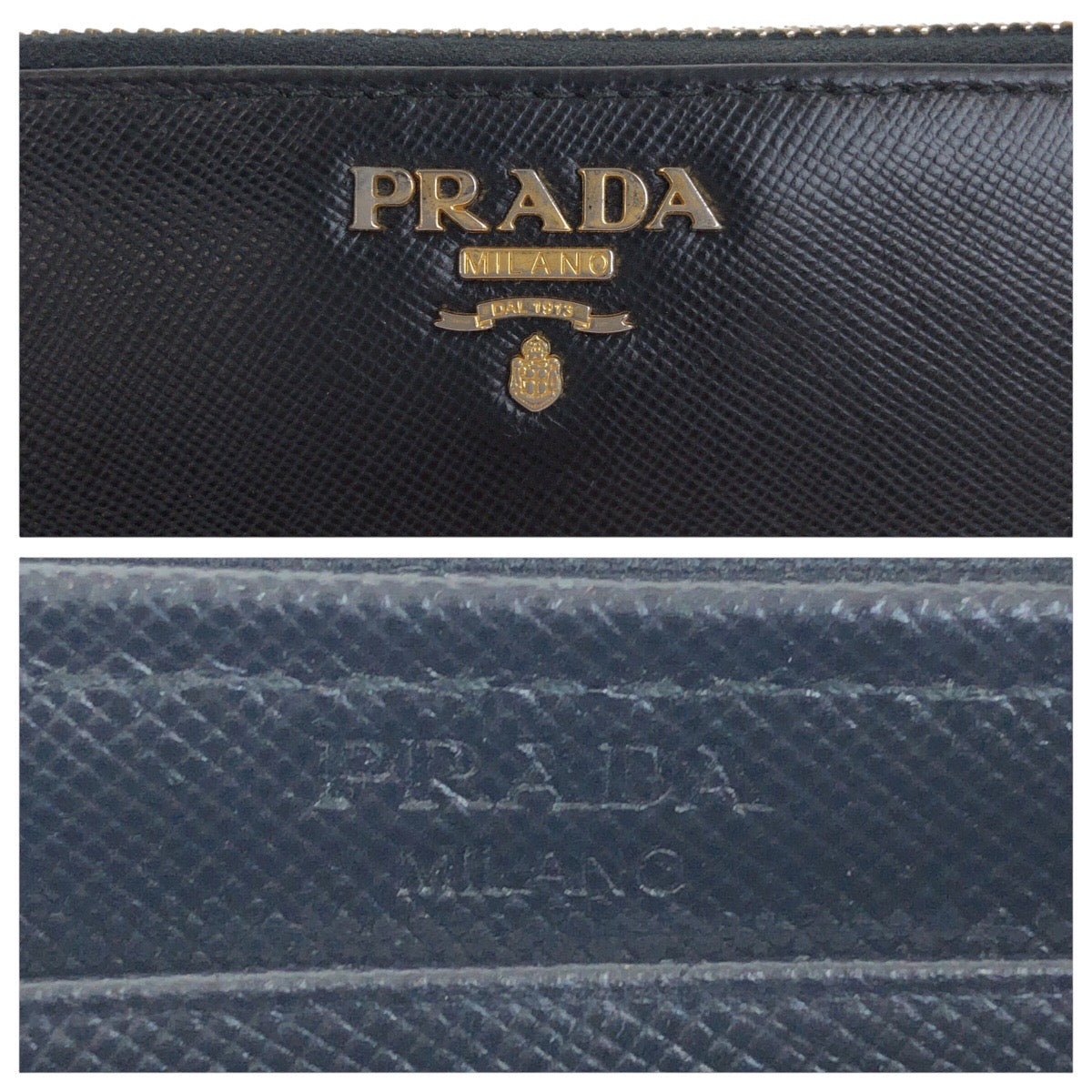 PRADA Long Wallet Purse leather Black Gold Metal Safiano logo