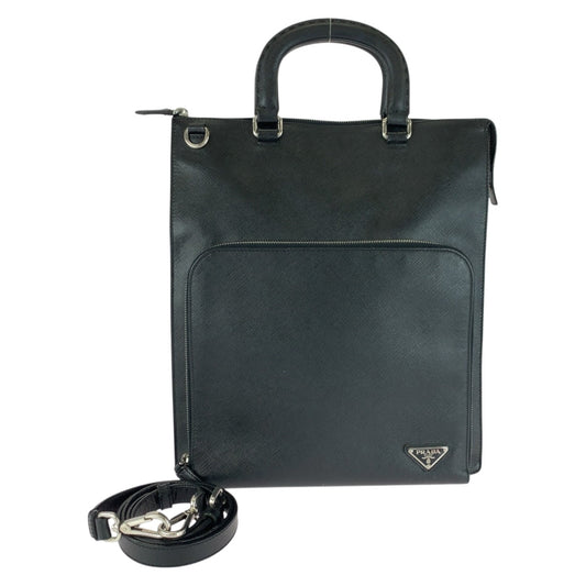 PRADA Tote Bag leather black Safiano Triangle With logo