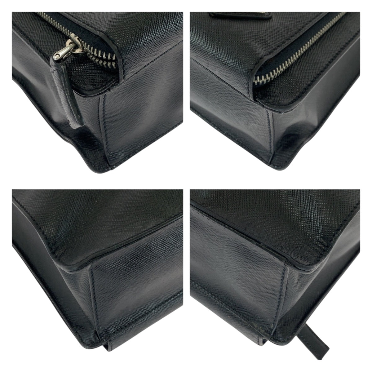 PRADA Tote Bag leather black Safiano Triangle With logo