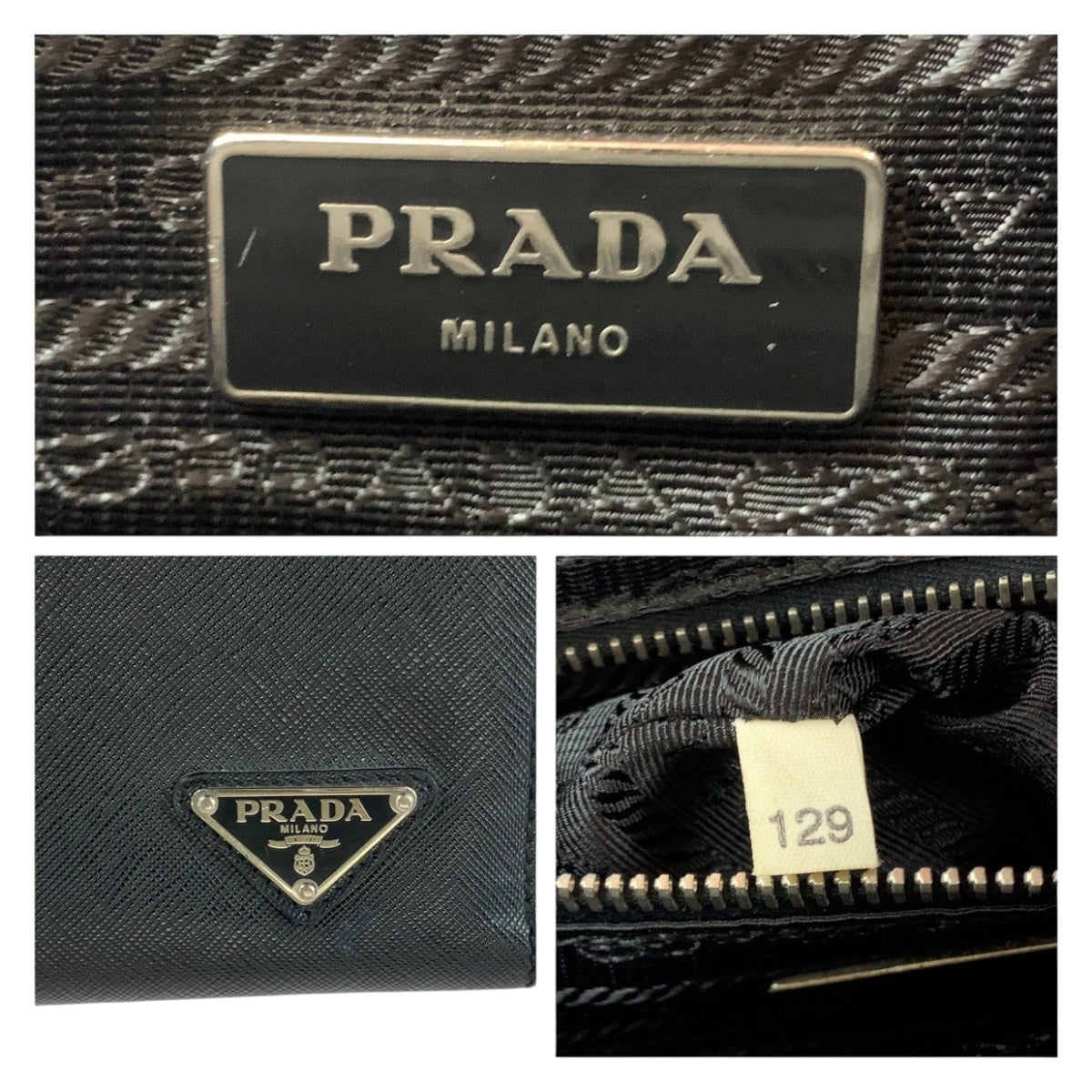 PRADA Tote Bag leather black Safiano Triangle With logo