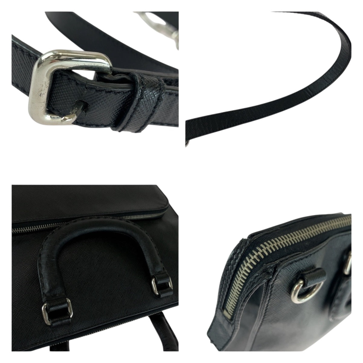 PRADA Tote Bag leather black Safiano Triangle With logo