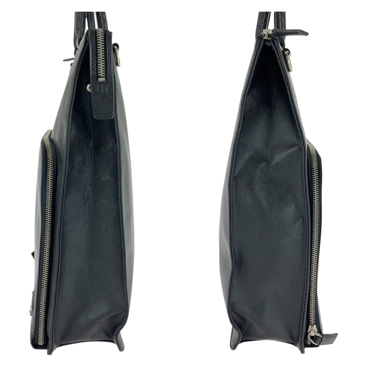 PRADA Tote Bag leather black Safiano Triangle With logo