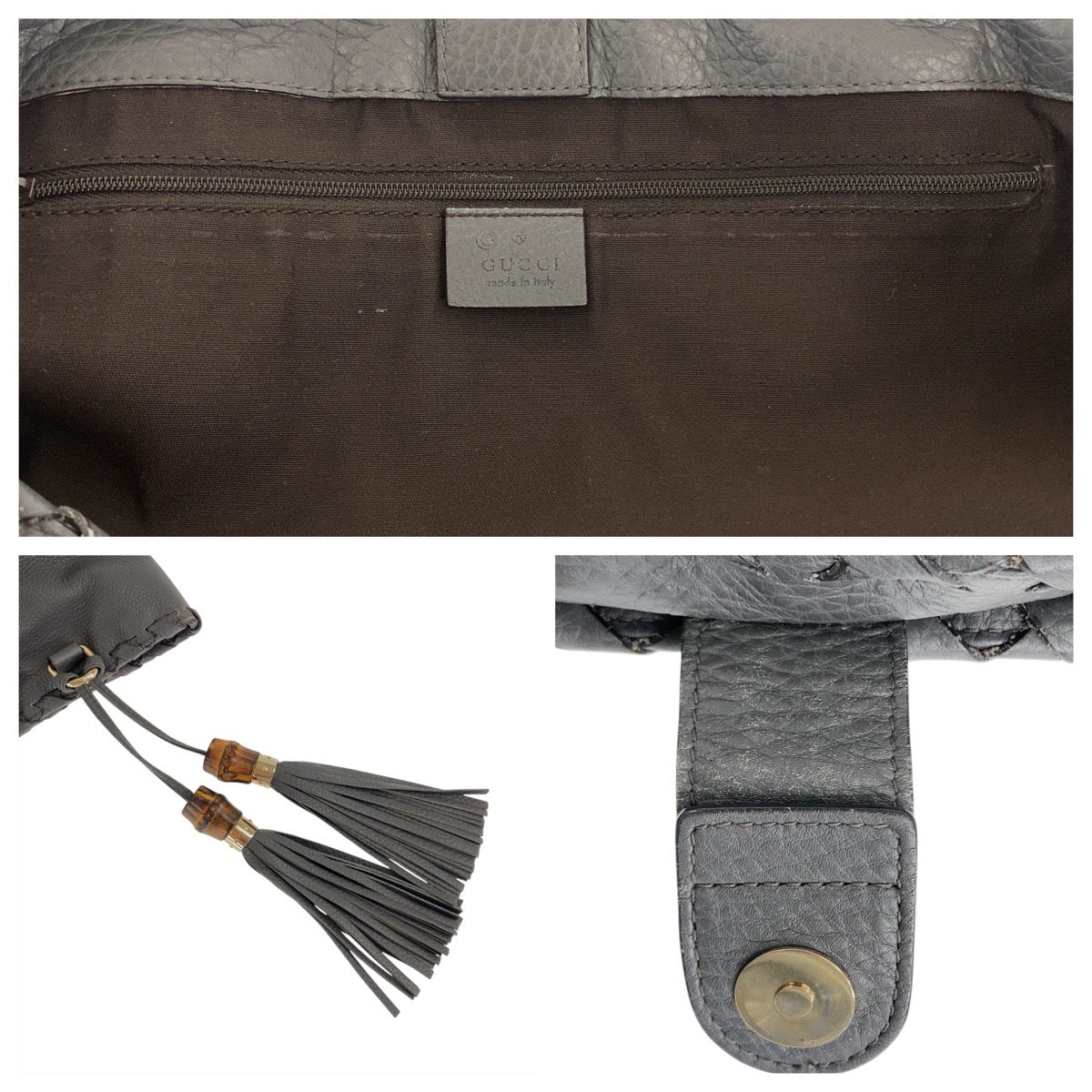 GUCCI Tote Bag 354665 leather Grey SilverMetal Bamboo
