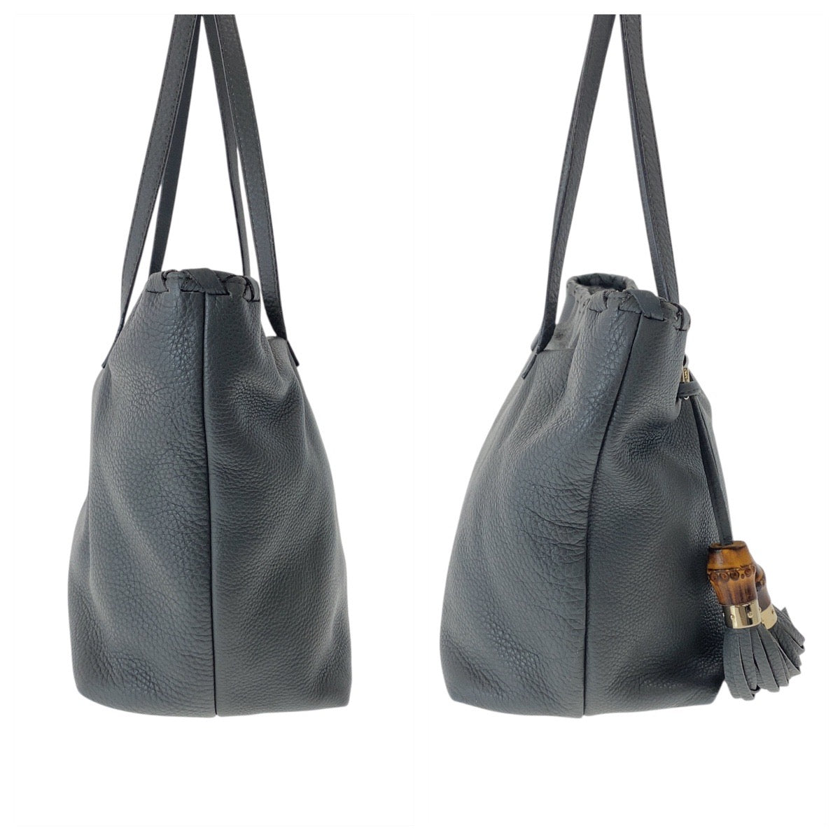 GUCCI Tote Bag 354665 leather Grey SilverMetal Bamboo