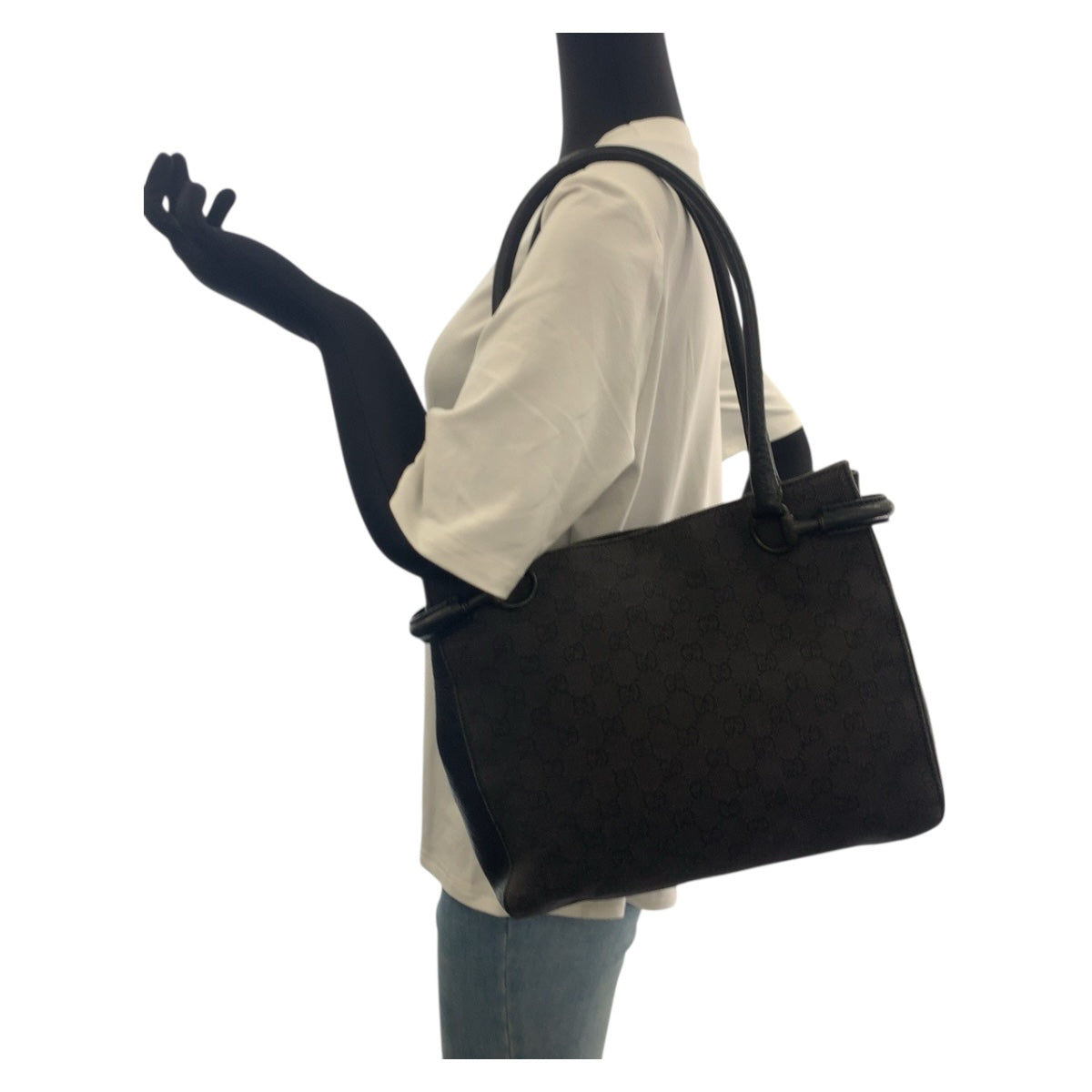 GUCCI Tote Bag 101971 GG canvas Black Black Metal
