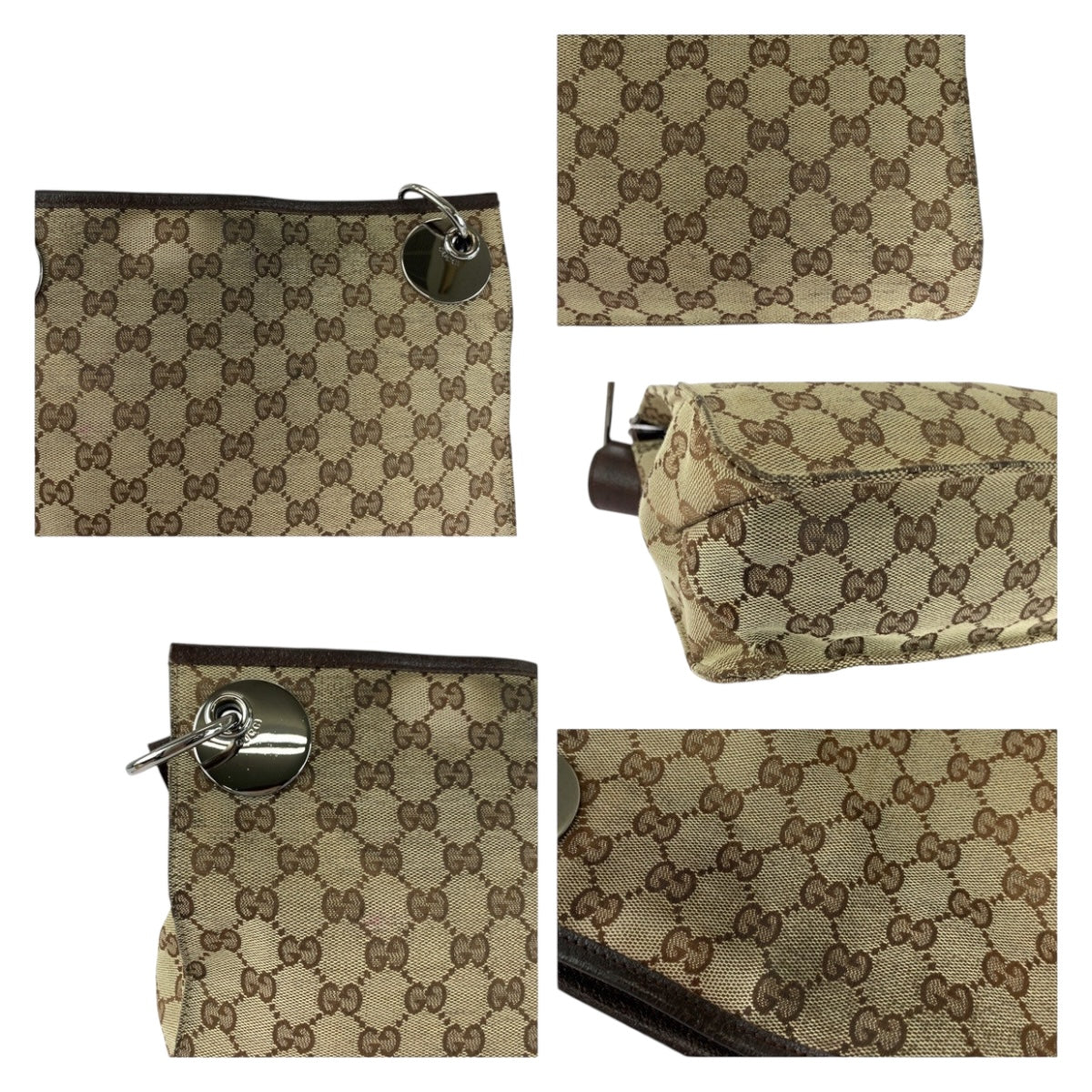 GUCCI Shoulder Bag 120811 GG canvas Brown Beige SilverMetal