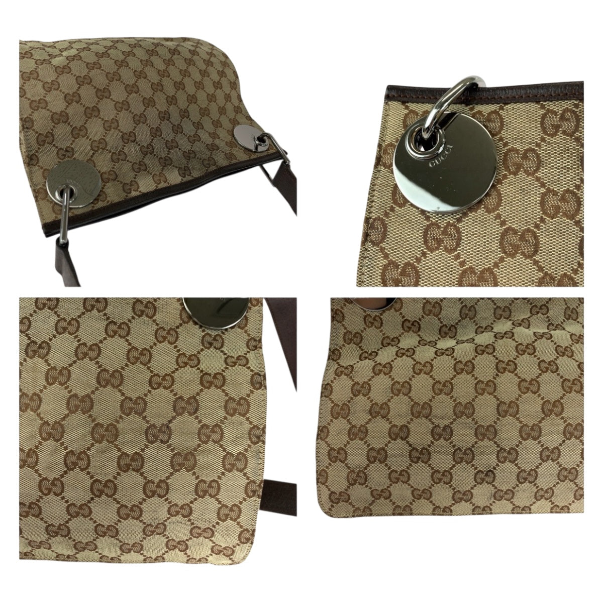 GUCCI Shoulder Bag 120811 GG canvas Brown Beige SilverMetal