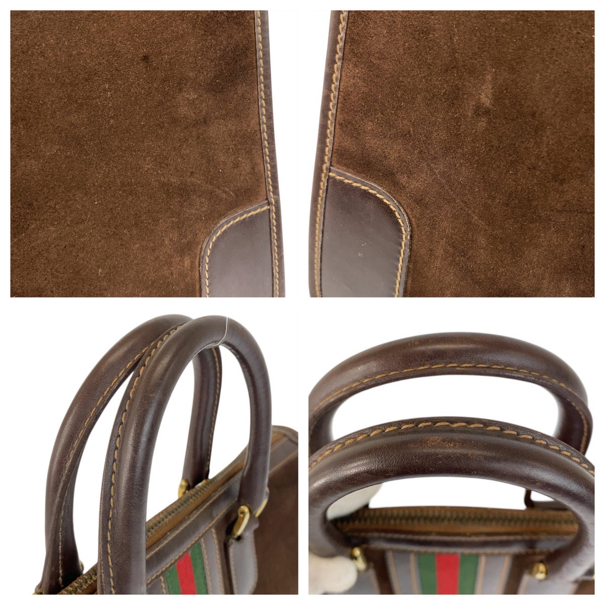 GUCCI Handbag Suede Brown Gold Metal Sherry line