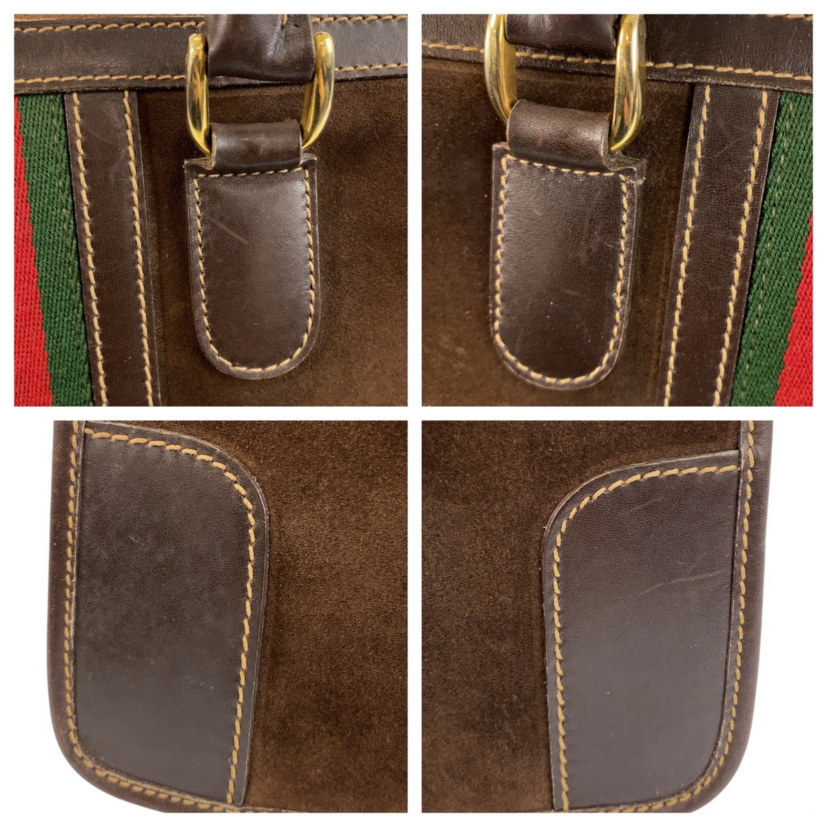 GUCCI Handbag Suede Brown Gold Metal Sherry line