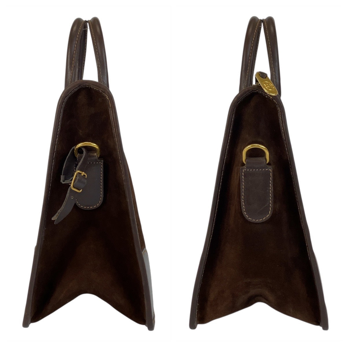 GUCCI Handbag Suede Brown Gold Metal Sherry line