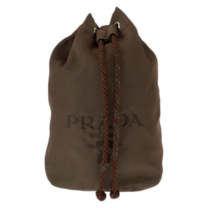 PRADA Pouch Nylon Brown Gold Metal Test logo