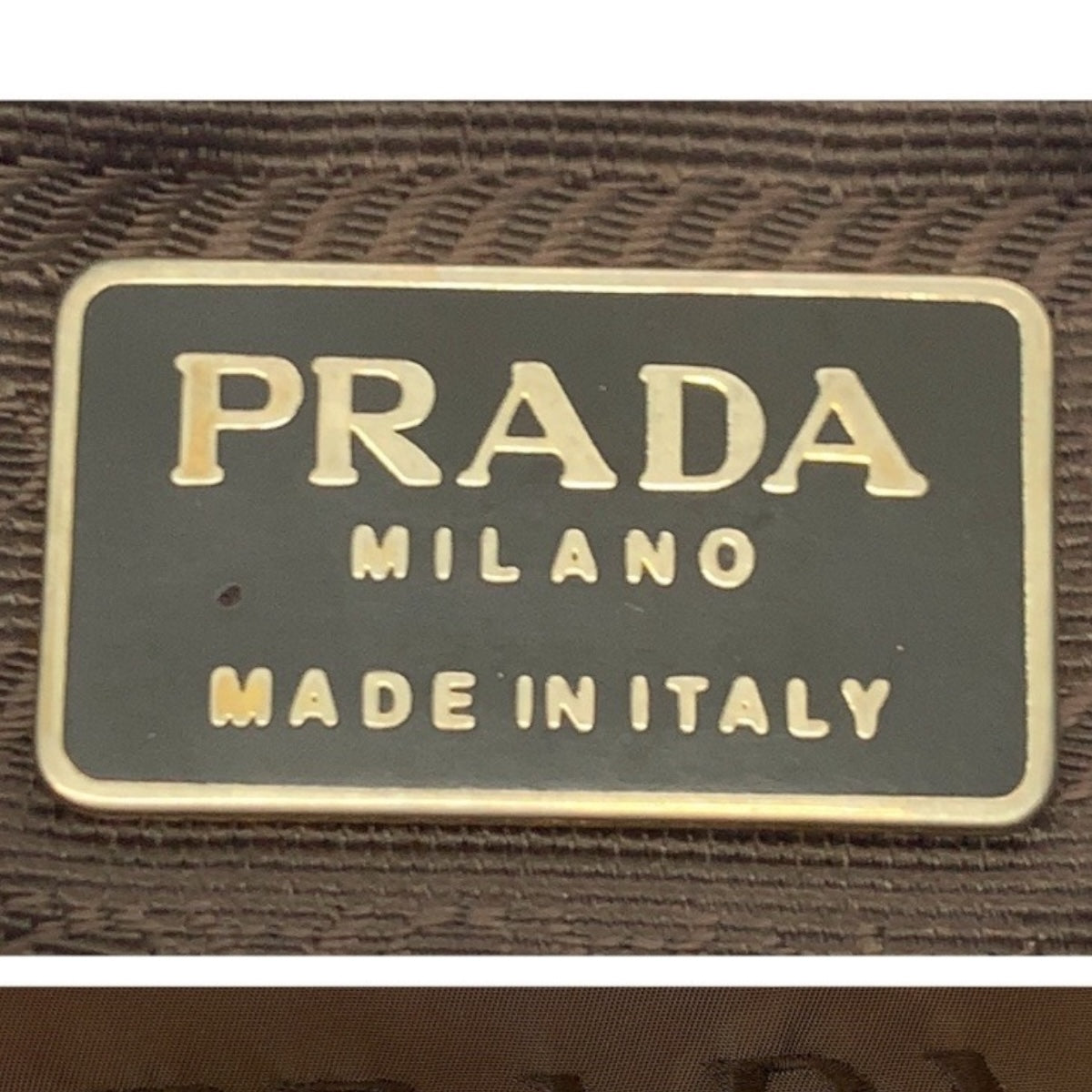 PRADA Pouch Nylon Brown Gold Metal Test logo