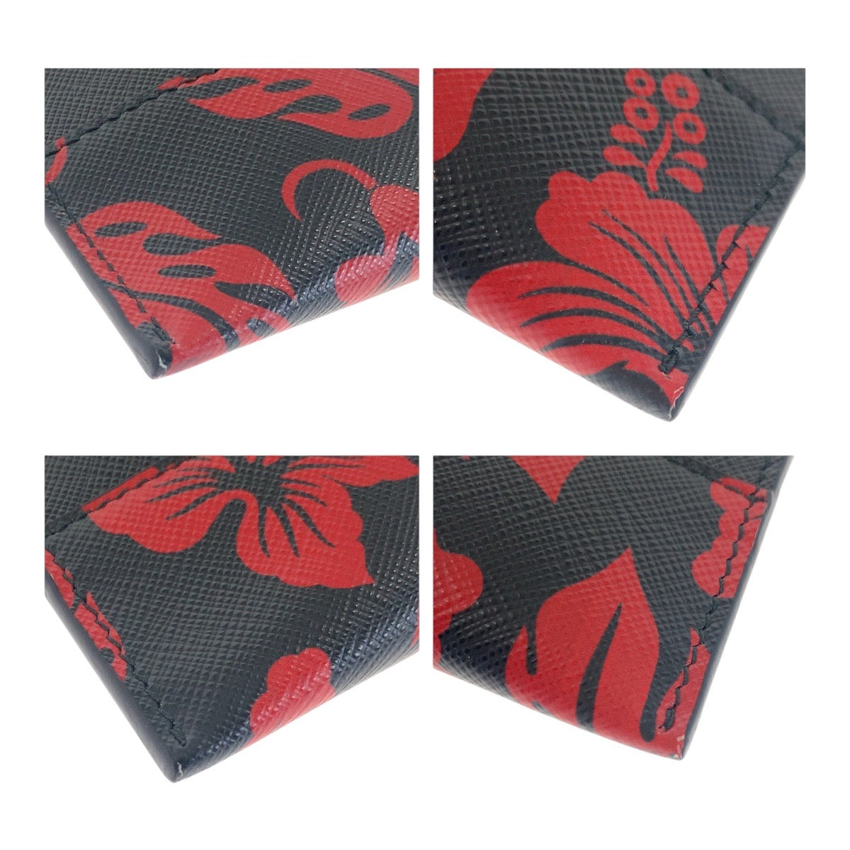 PRADA Clutch bag leather Black Red SilverMetal Saffiano floral print logo