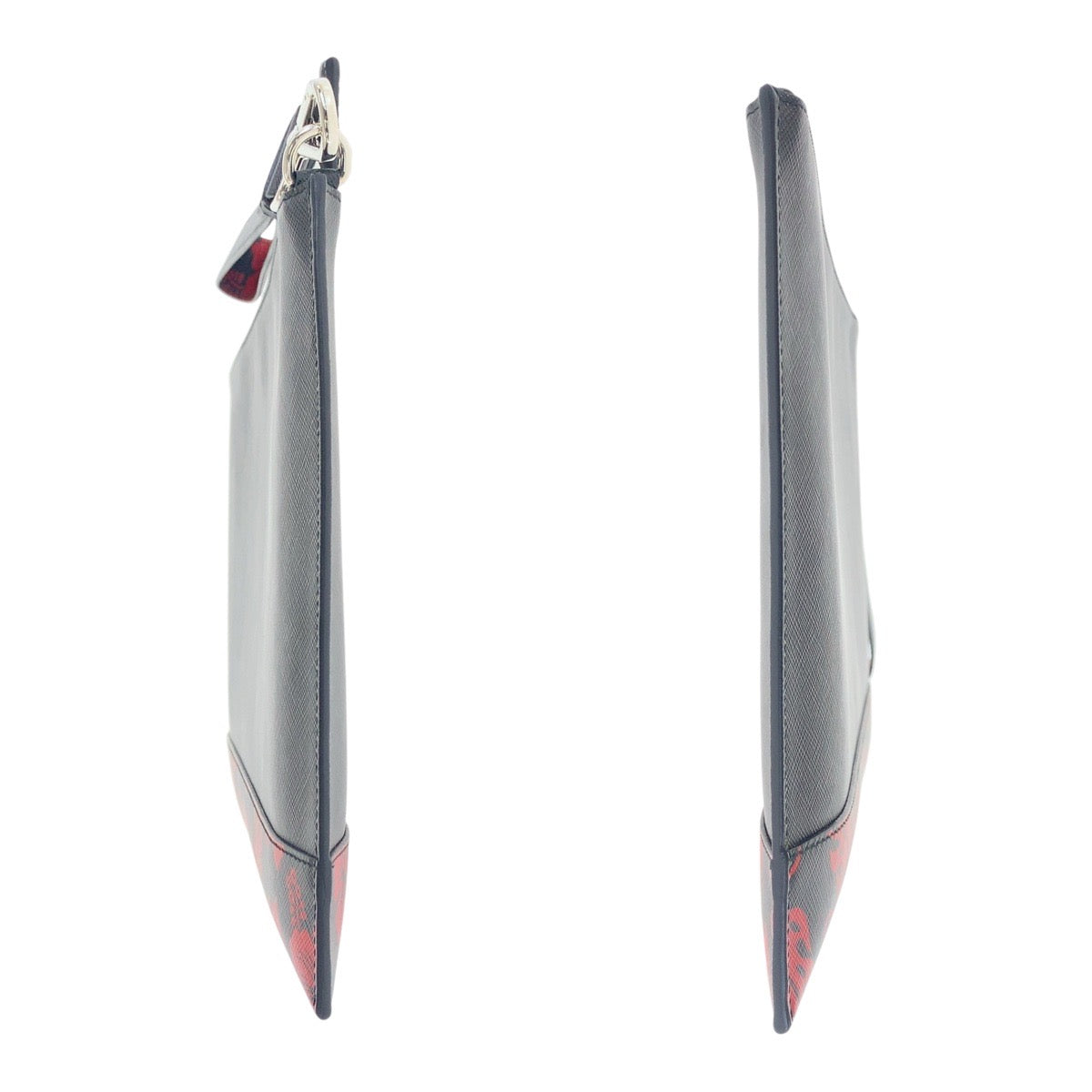 PRADA Clutch bag leather Black Red SilverMetal Saffiano floral print logo