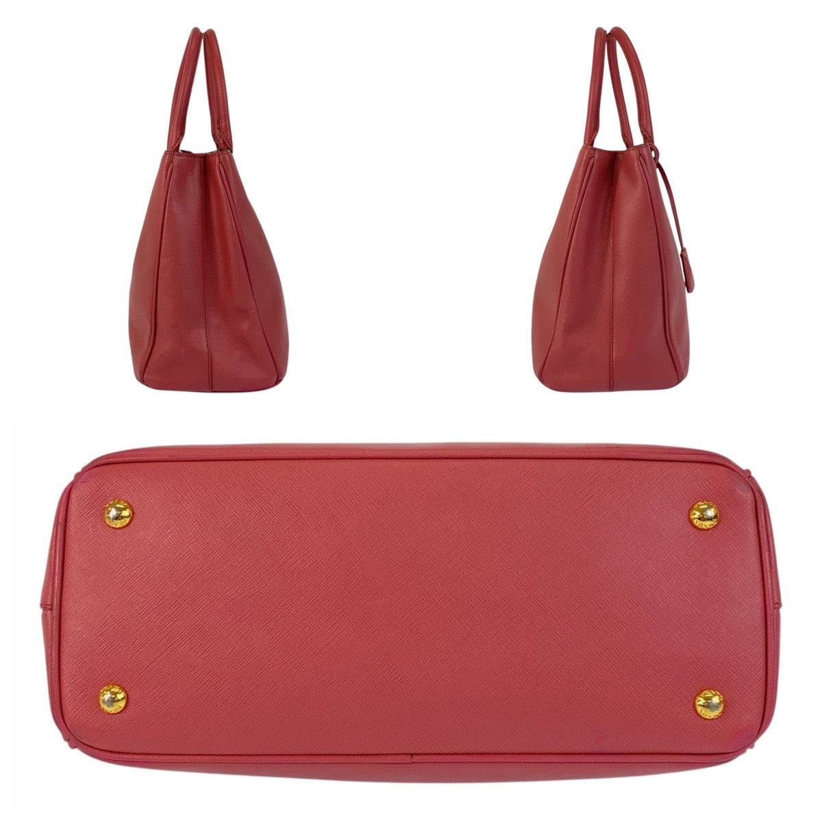 PRADA Handbag leather Pink Gold Metal Safiano Triangle With logo