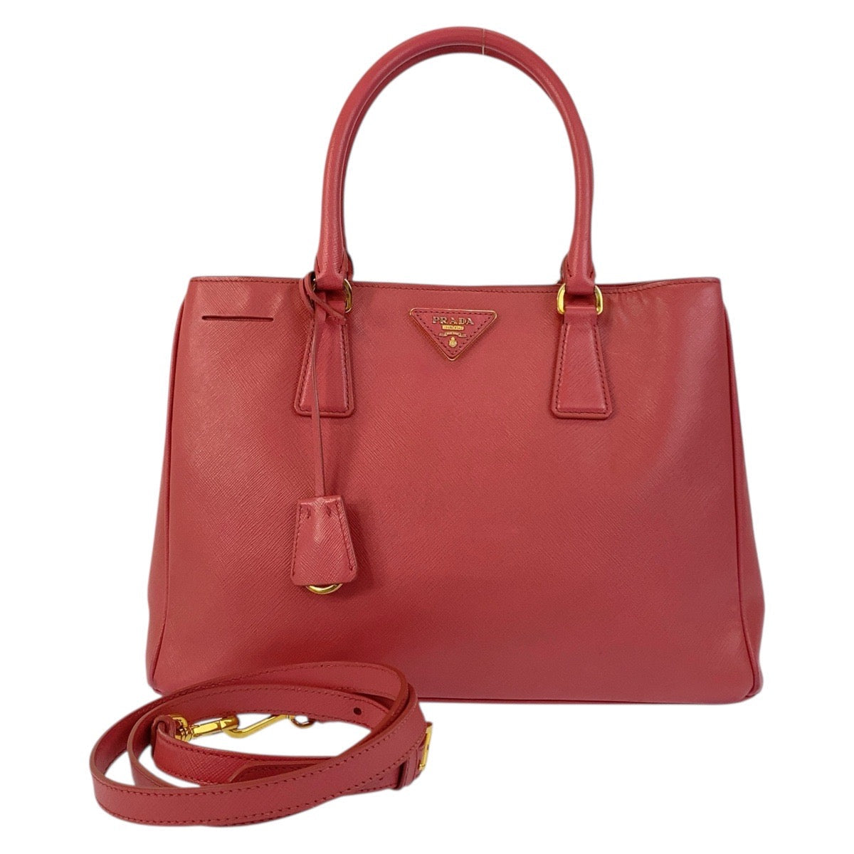 PRADA Handbag leather Pink Gold Metal Safiano Triangle With logo