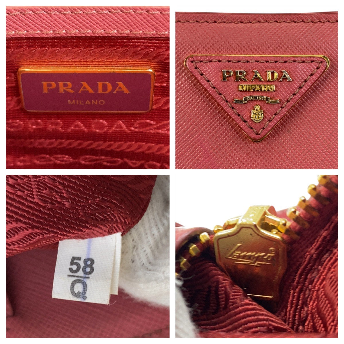 PRADA Handbag leather Pink Gold Metal Safiano Triangle With logo