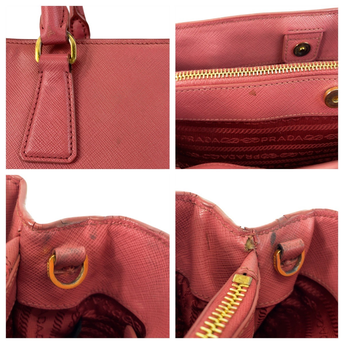 PRADA Handbag leather Pink Gold Metal Safiano Triangle With logo