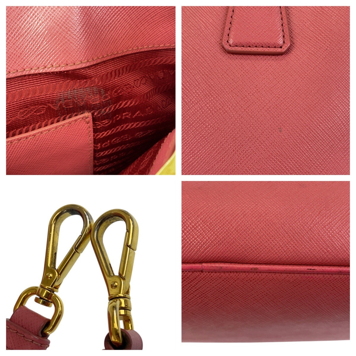 PRADA Handbag leather Pink Gold Metal Safiano Triangle With logo