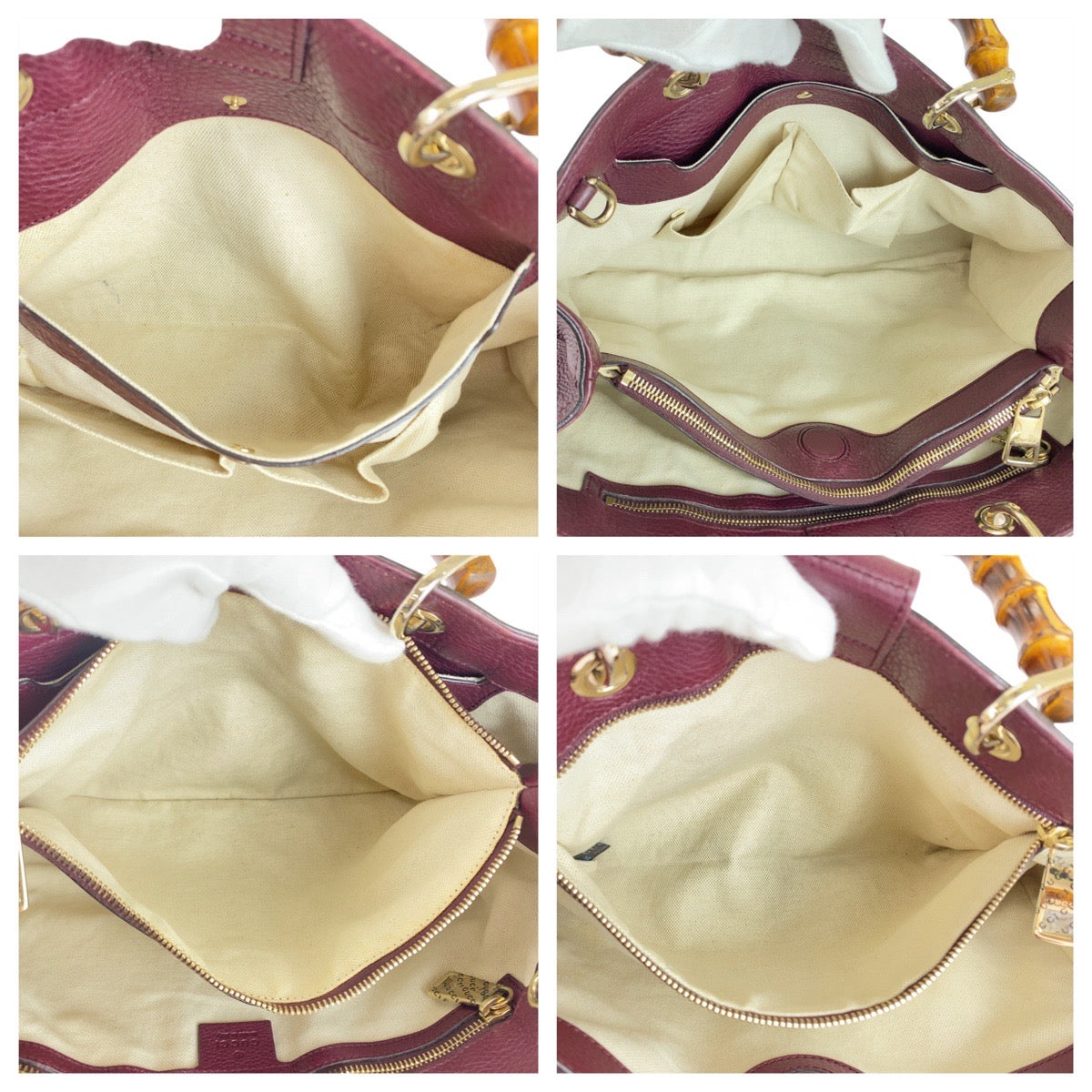 GUCCI Handbag 323660 leather Wine Red Bordeaux Gold Metal Bamboo