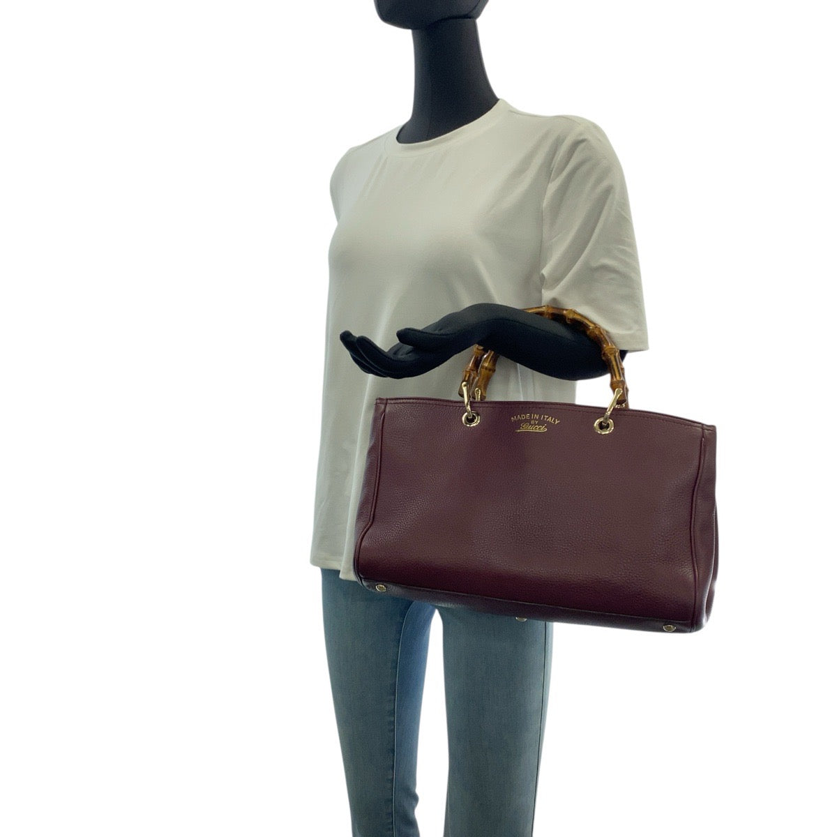 GUCCI Handbag 323660 leather Wine Red Bordeaux Gold Metal Bamboo