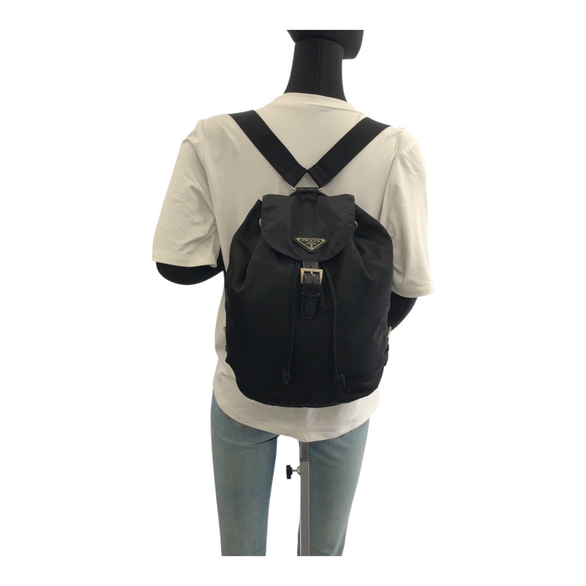 PRADA Backpack B1197F Nylon Black SilverMetal Test Triangle With logo