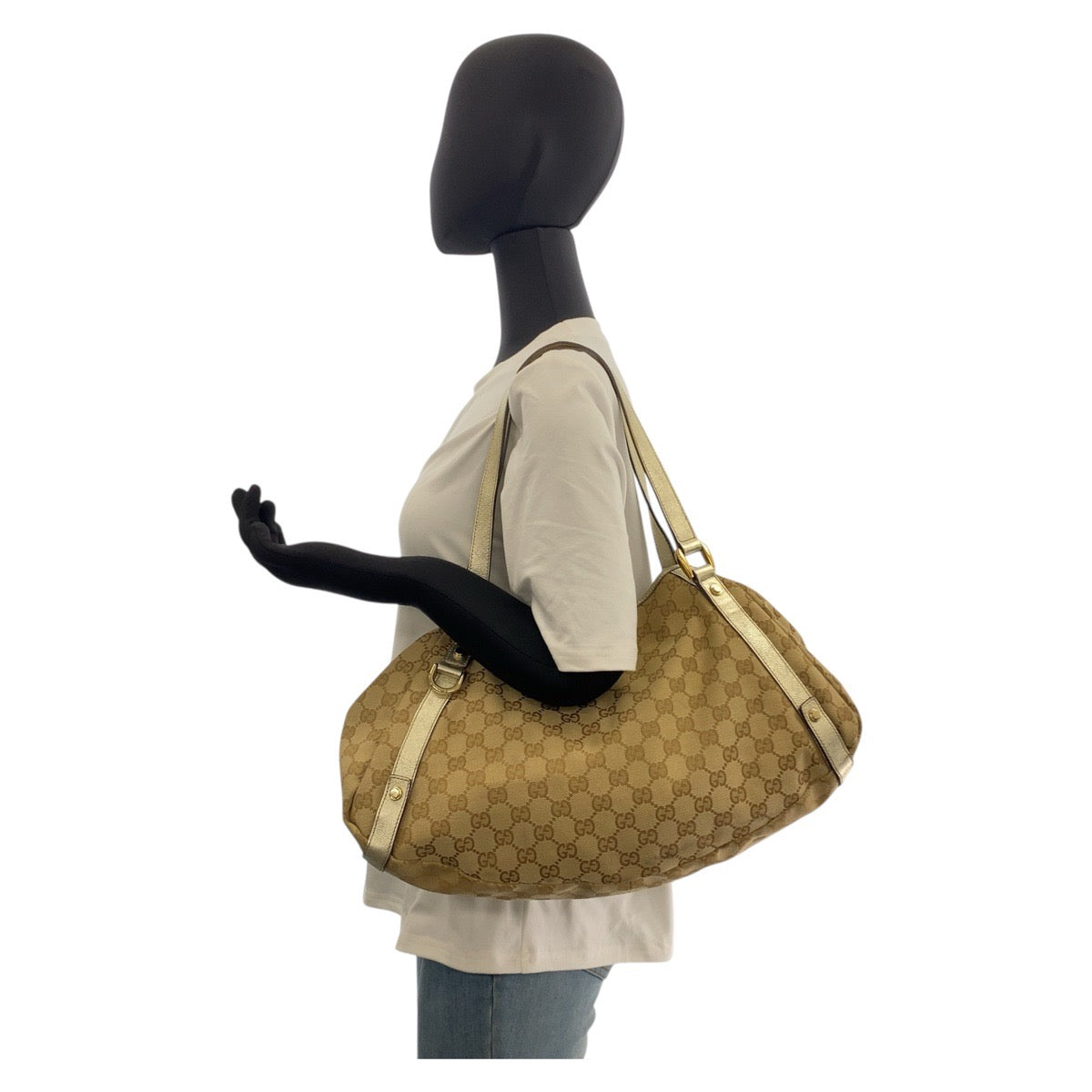 GUCCI Tote Bag 130736 GG canvas Beige Gold Metal