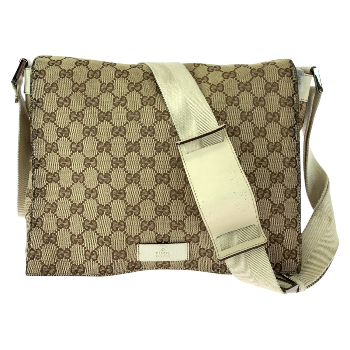 GUCCI Shoulder Bag 146236 GG canvas Beige Ivory Silver Metal