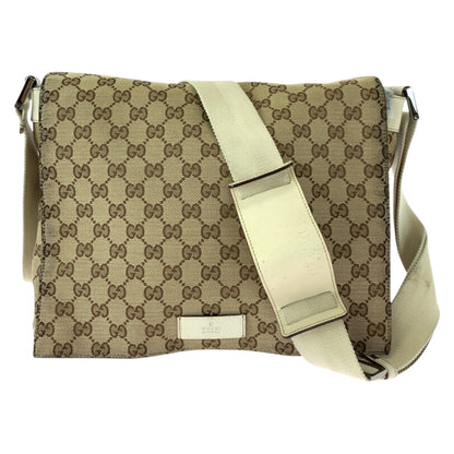 GUCCI Shoulder Bag 146236 GG canvas Beige Ivory Silver Metal