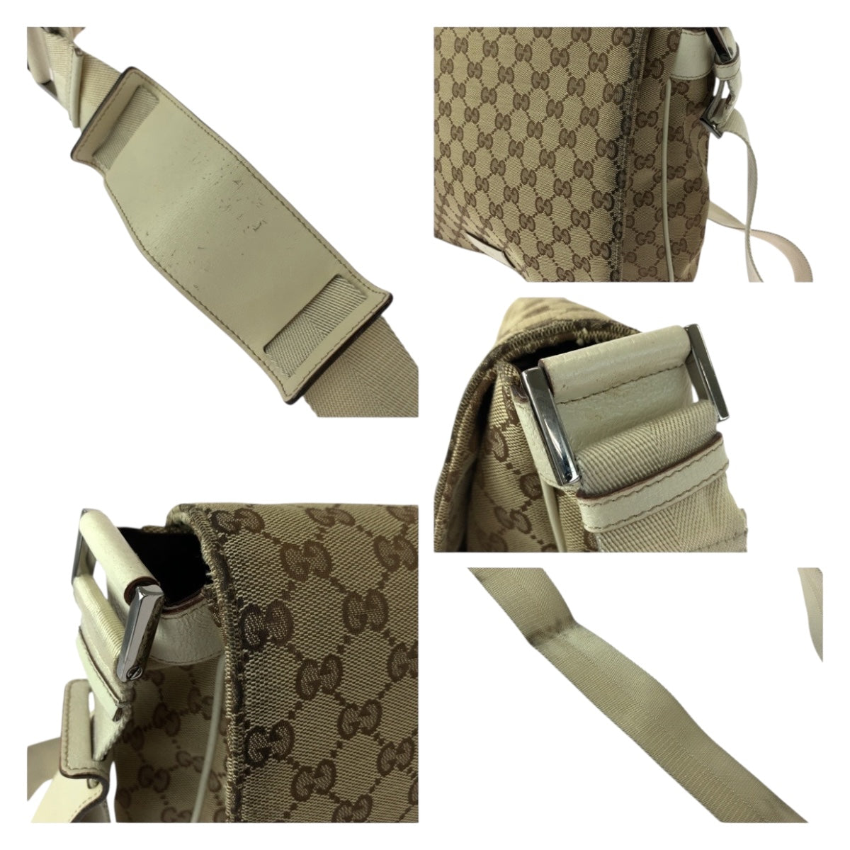 GUCCI Shoulder Bag 146236 GG canvas Beige Ivory Silver Metal