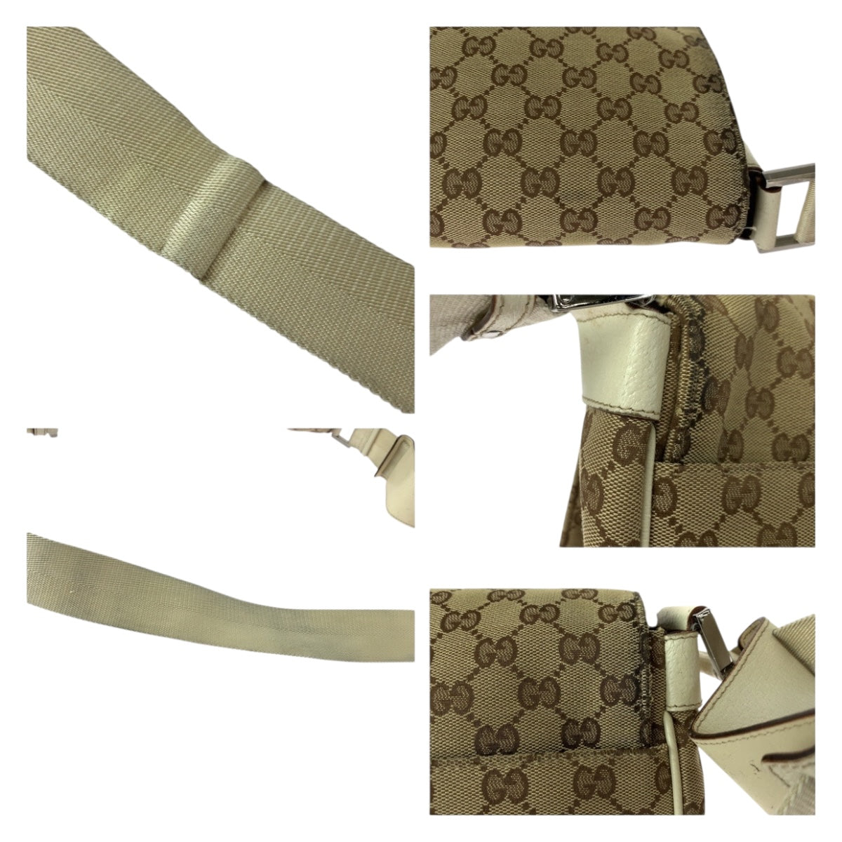 GUCCI Shoulder Bag 146236 GG canvas Beige Ivory Silver Metal