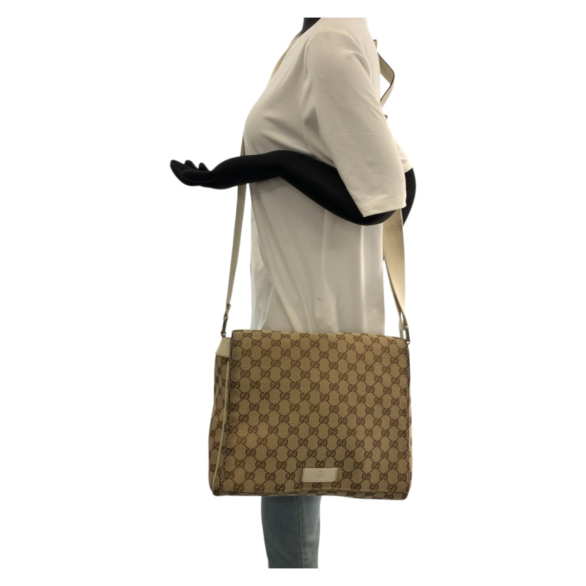 GUCCI Shoulder Bag 146236 GG canvas Beige Ivory Silver Metal