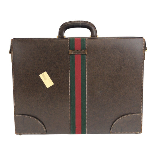 GUCCI Business bag leather Brown Gold Metal Sherry Line Old Gucci