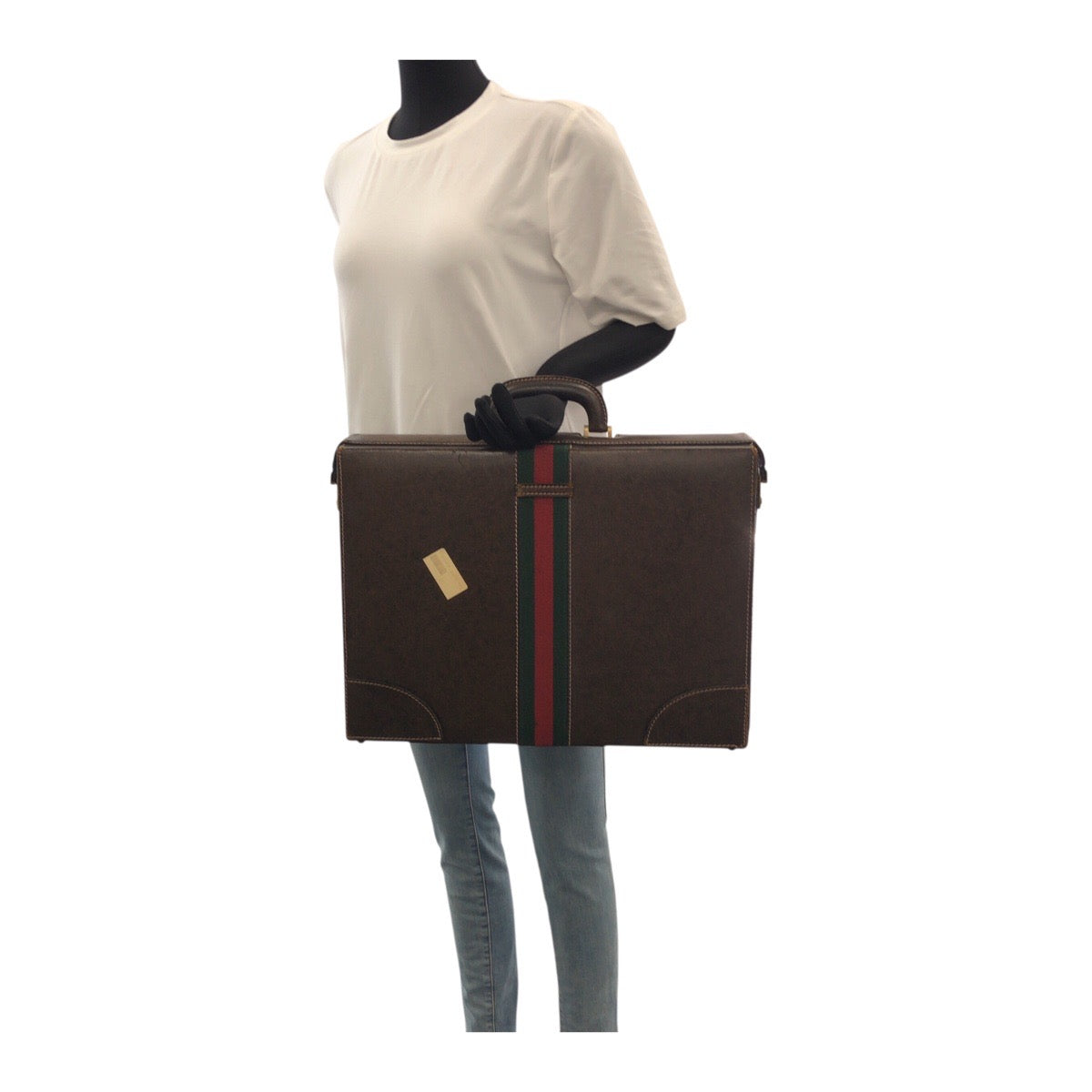 GUCCI Business bag leather Brown Gold Metal Sherry Line Old Gucci