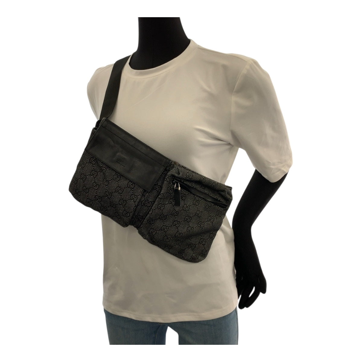 GUCCI Waist bag 23566 GG canvas Black SilverMetal